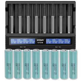 Xtar VC8 Li-ion & NiMH/NiCd batteriladdare + 8 st. Samsung INR18650-20R 2000mAh Li Ion-batterier